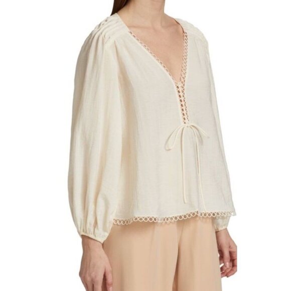 Jonathan Simkhai Sz XS Blouse Rhodes Lace Up Cream Designer Luxury Minimalist - Picture 2 of 7